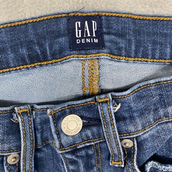 Gap Jeans Womens 24 Blue True Skinny Medium Wash Mid Rise Raw Hem Distressed - Picture 2 of 11